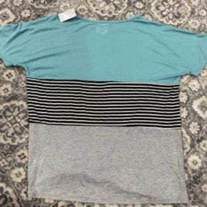 Colorblock Striped Front Knot Crew Neck Tee
